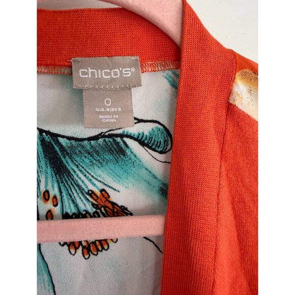 BEAUTIFUL CHICOS FLORAL LONG CARDIGAN ORANGE/RED BRIGHT PRINT SZ 0 WOMENS - Picture 4 of 5